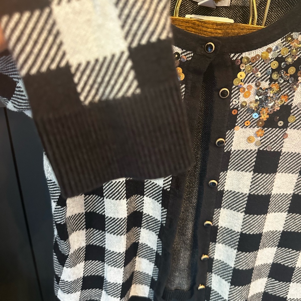 Charter Club Colorful Sequin Gingham‎ Buffalo Plaid Button Down Cardigan Size PL - Picture 5 of 11